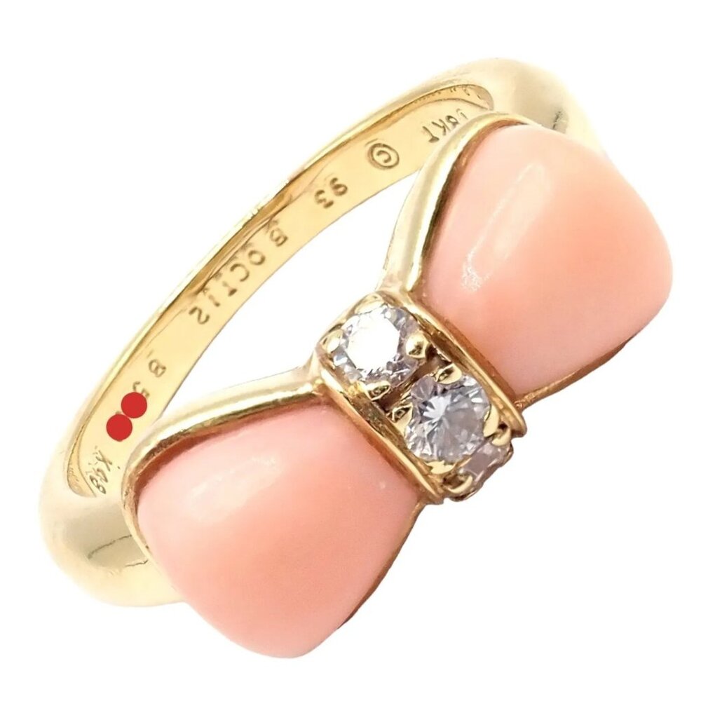 Rare! Authentic Van Cleef & Arpels 18k Yellow Gold Coral Diamond Bow Ring sz 5 - Picture 9 of 9